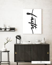 "Faith" Modern Inspirational Canvas Sign - Contemporary Faith Wall Art Blank and White Print