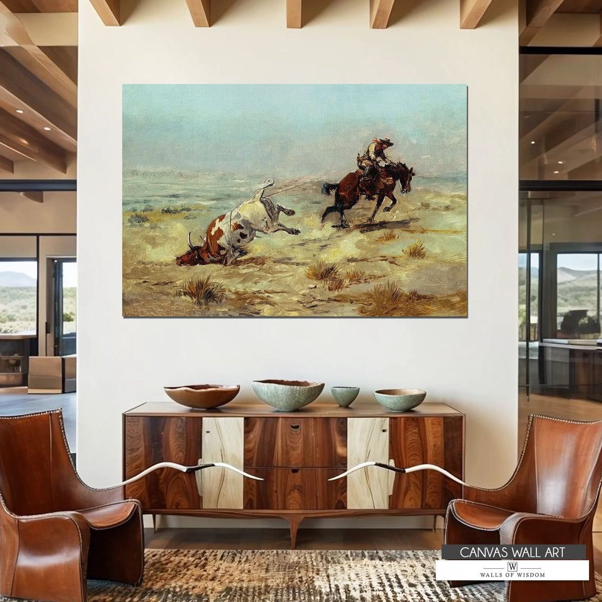 Lassoing a Steer canvas wall art by Charles Marion Russell
