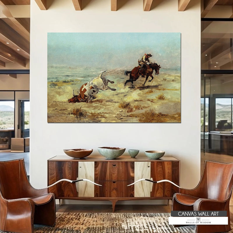 Lassoing a Steer canvas wall art by Charles Marion Russell