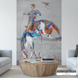 Urban Cowboy modern wallpaper mural in bold colors. 