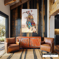Modern Cowboy on Bronc western wall art in contemporary colors. 