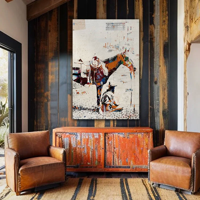 Wild at Heart Cowboy & Horse Canvas Print – Bold Urban Western Wall Art