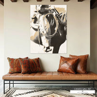 Modern Cowboy on horseback in neutral creams, beige and black.