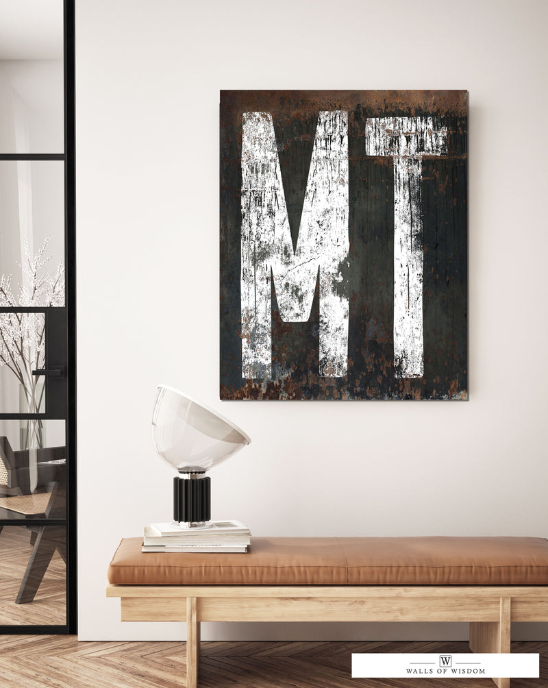 Rustic Montana Home State Canvas Wall Art - Western Typography Art Print: Industrial Chic Meets Farmhouse Coziness