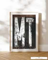 Montana Home State Typographic Poster Print - MT State Sign Southwest Print Wall Art