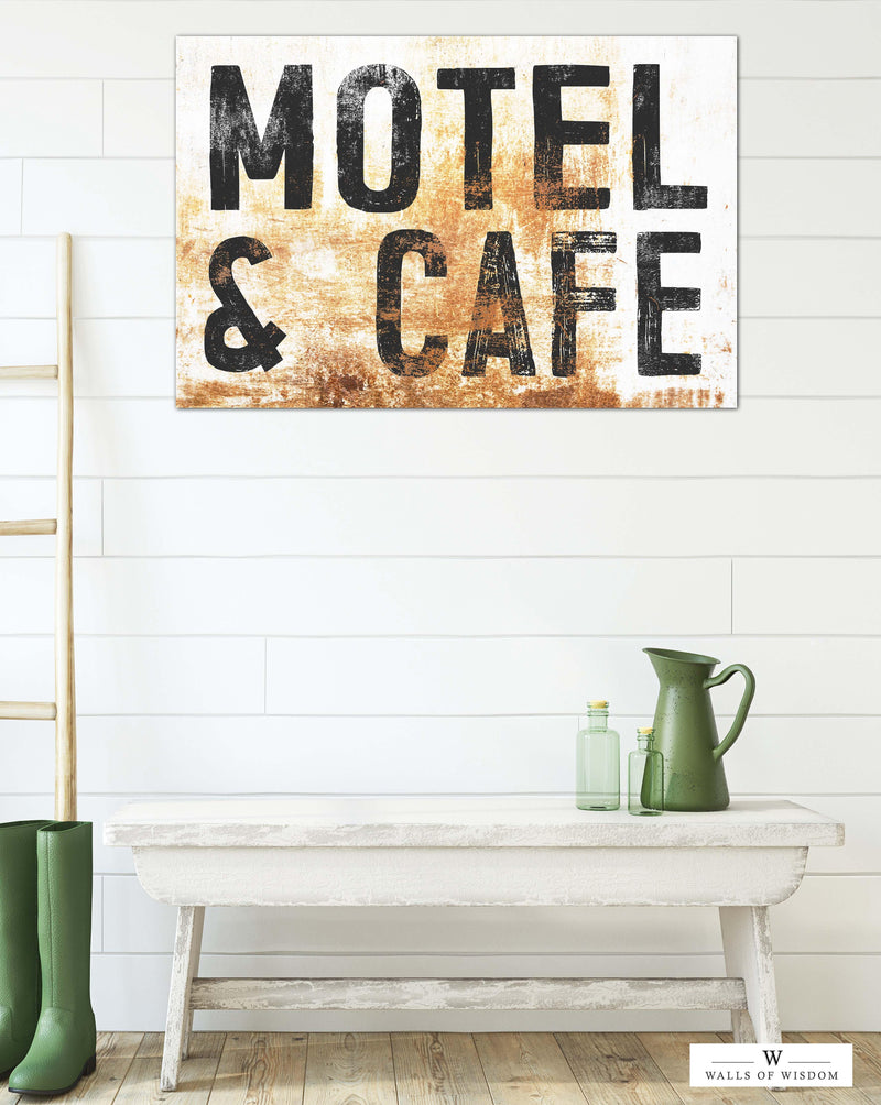 Retro Motel & Cafe Vintage Canvas Wall Art - Distressed Sign Authentic Bar Decor