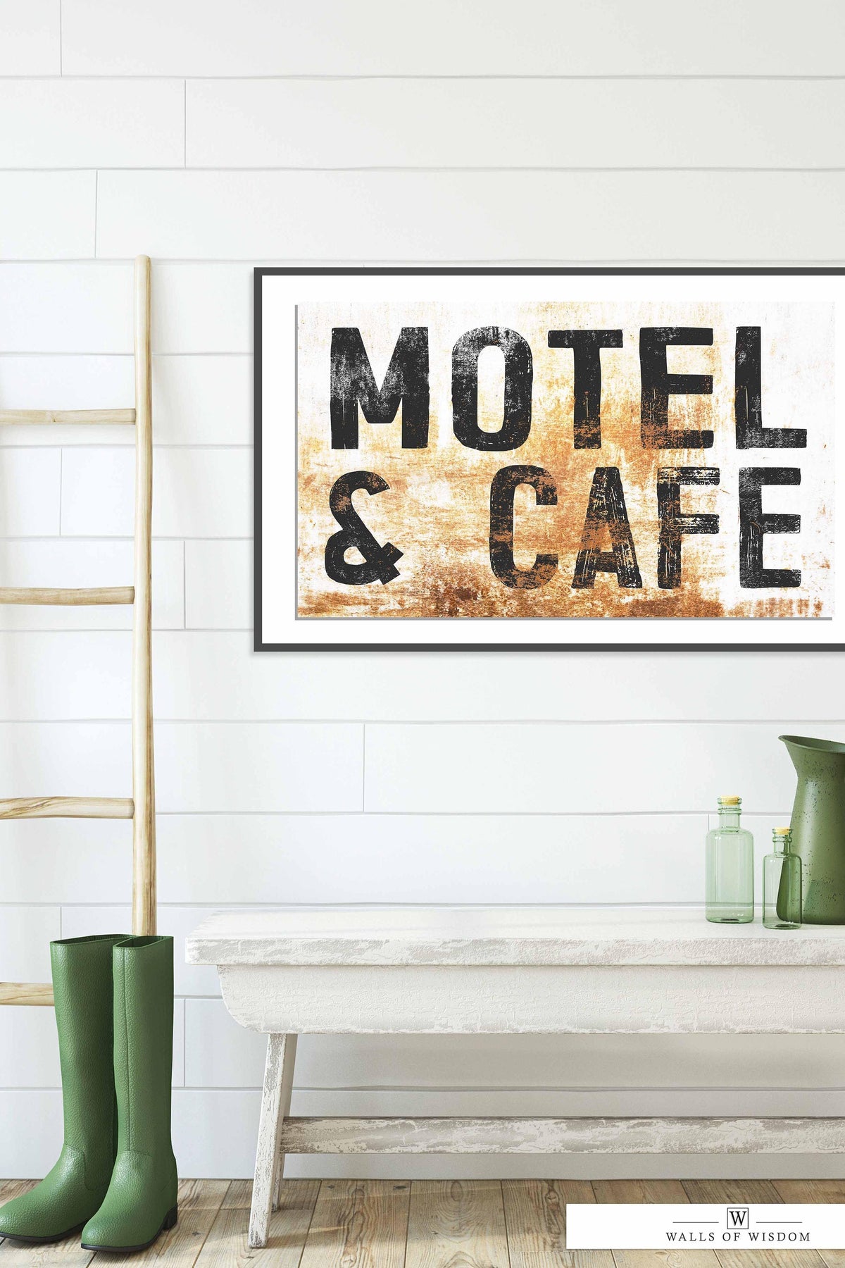 Vintage Motel and Cafe Sign Poster  - Old Metal Sign Print Wall Art