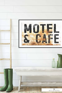 Vintage Motel and Cafe Sign Poster  - Old Metal Sign Print Wall Art