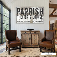 Personalized Home Theater Decor Wall Art Canvas - Last Name Sign