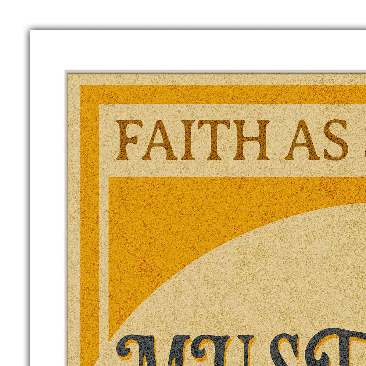 Vintage-style poster with 'Faith As' text on a textured background
