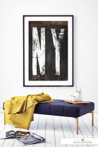State of New York Vintage Poster Print - NY Home State Wall Art Industrial Bar Decor