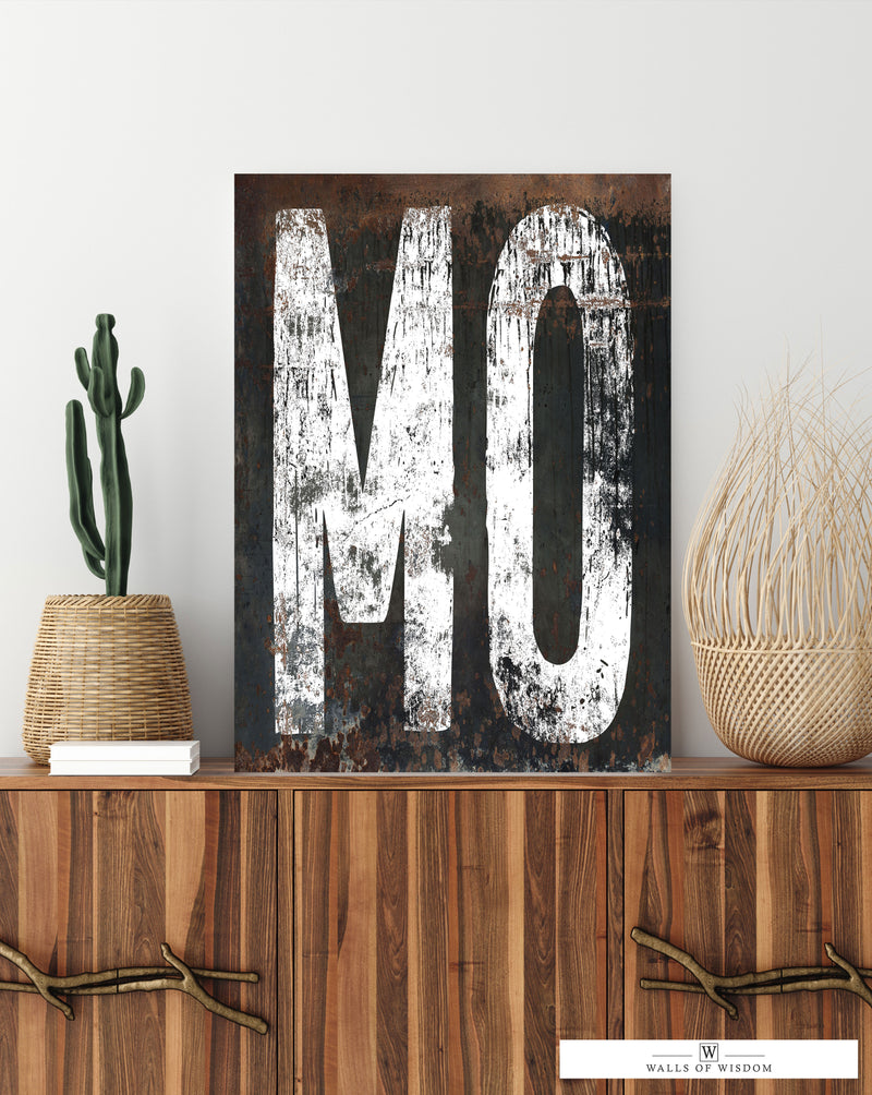 Missouri State Canvas Wall Art with Distressed White Font