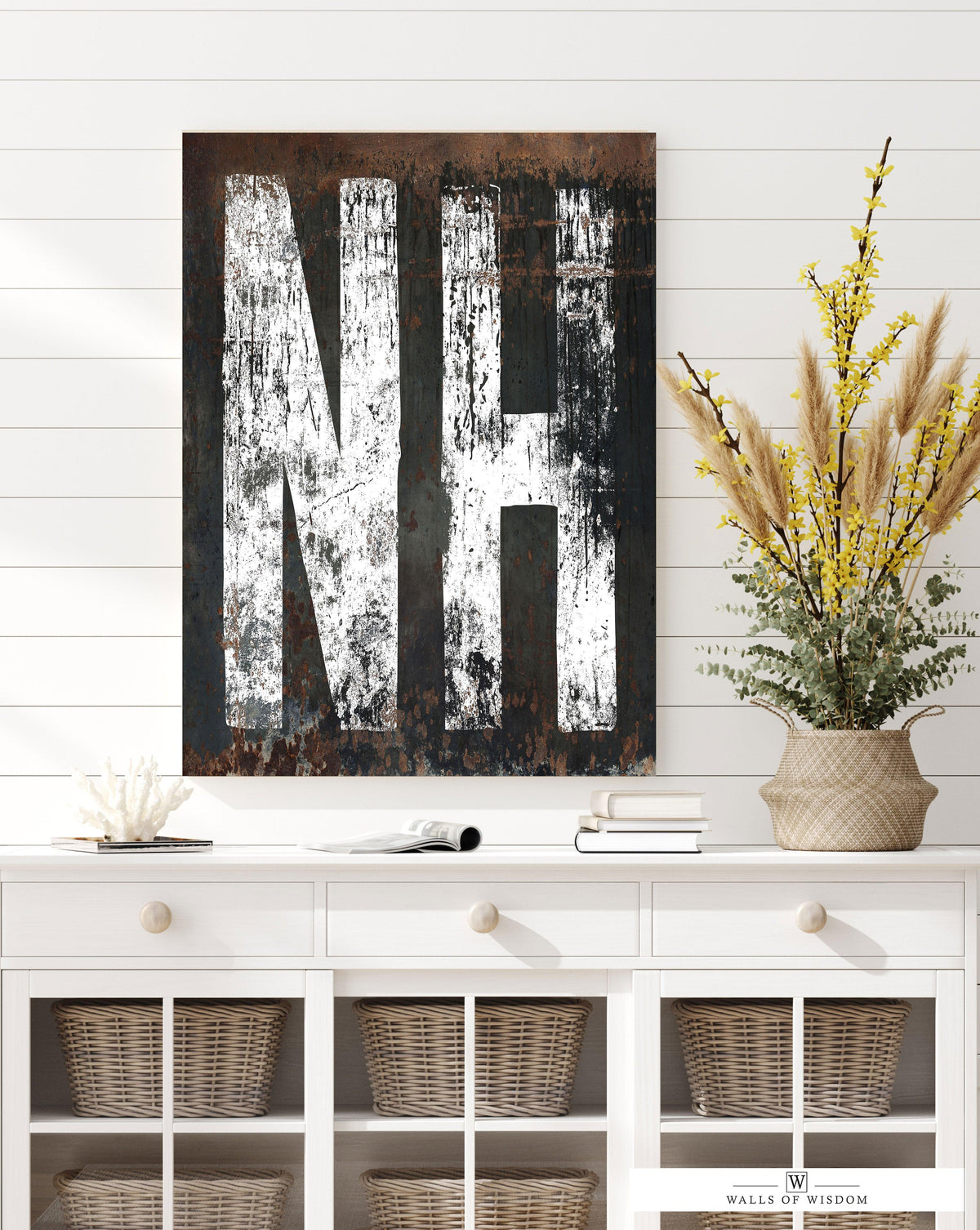 New Hampshire Typography Canvas Art Print: Where Farmhouse Charm Meets Industrial Style