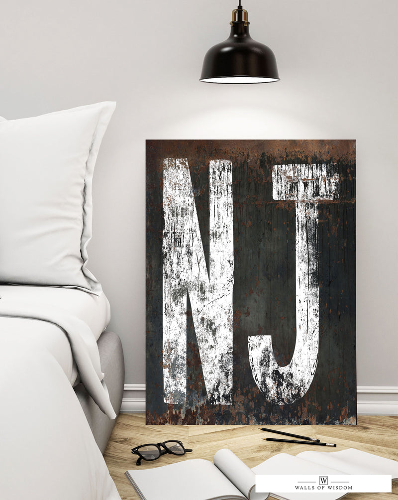 Vintage New Jersey Typography Wall Art: Rustic Elegance Meets Industrial Cool