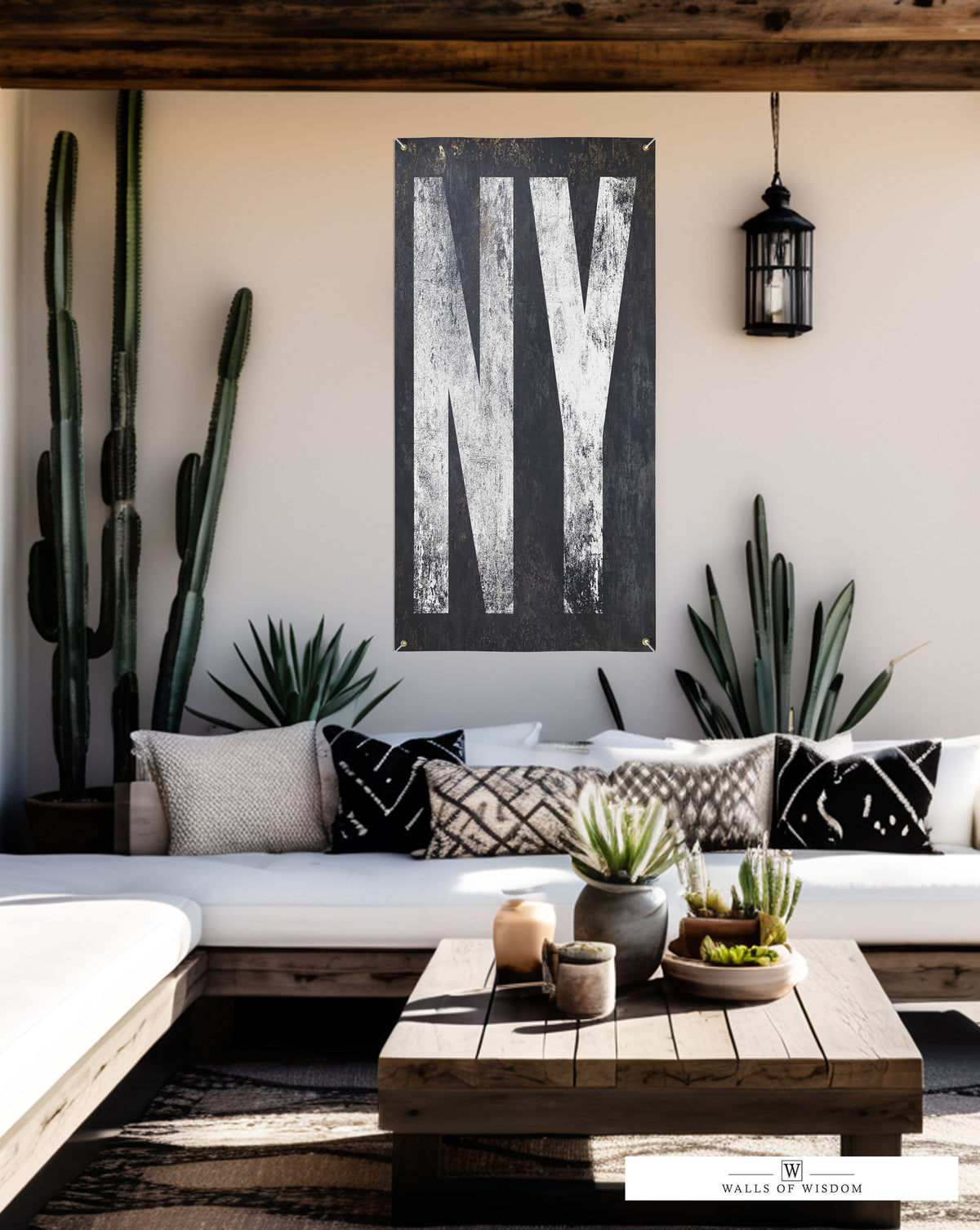 Bold 'NY' wall art sign, merging minimalist design with New York's iconic energy, easy to install in any living space.