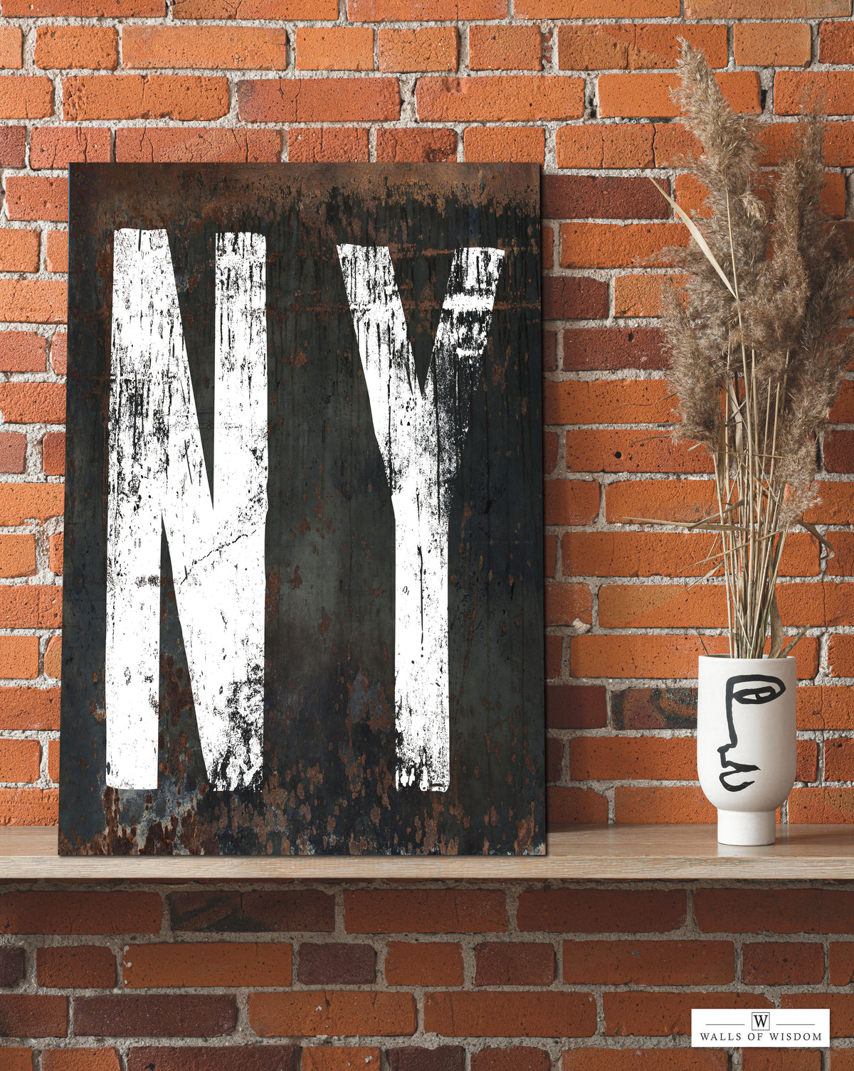 New York Home State Sign - NY Industrial Canvas Wall Art  - Vintage Home Bar Decor