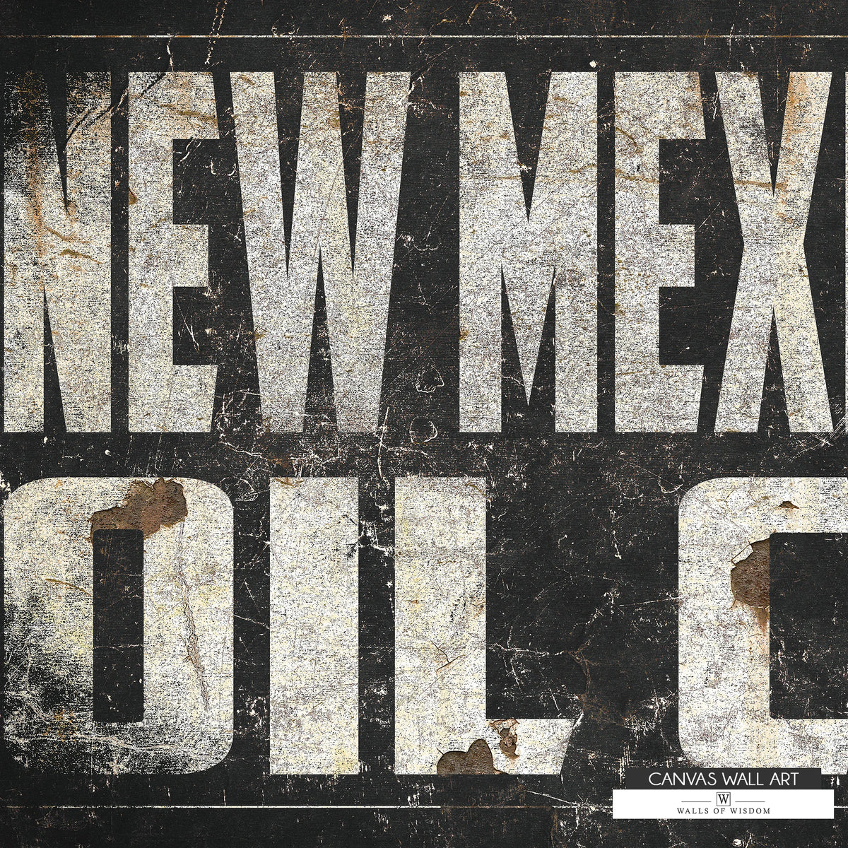 ustic New Mexico oil industry canvas print with aged lettering, perfect for man caves and ranch homes.