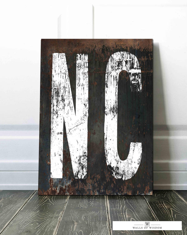North Carolina Home State Sign Home Bar Wall Art  -  Vintage Distressed "NC" Canvas Art Print