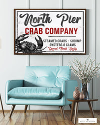 North Pier Crab Company Beach House Poster Art - Vintage Beach Signage Print