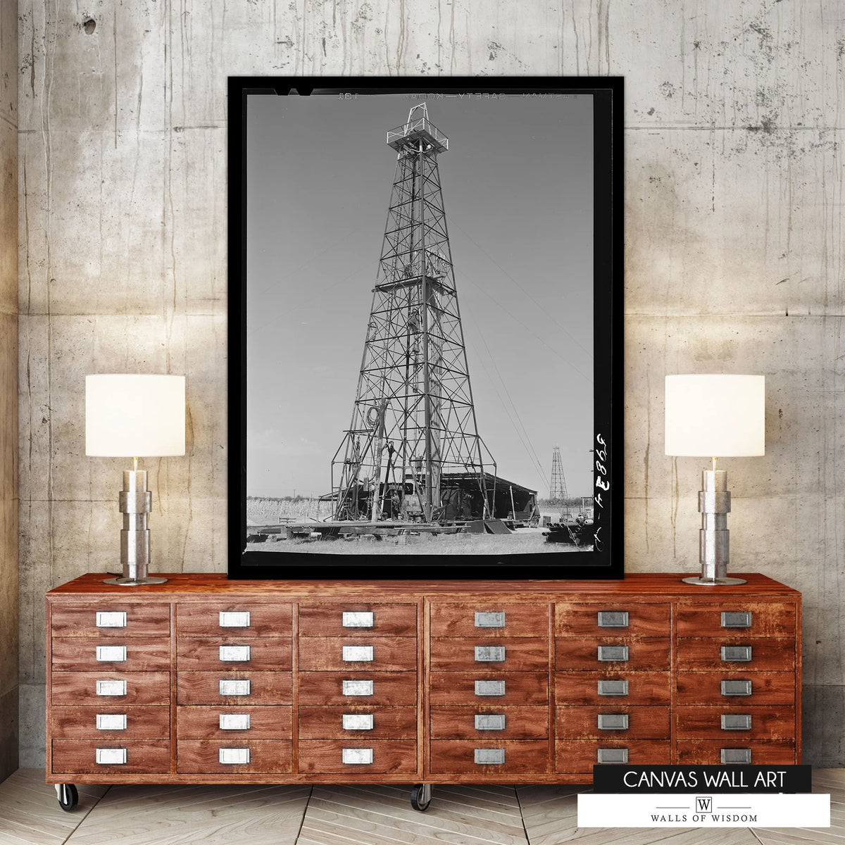 Western-inspired oil industry artwork for ranch, farmhouse, and lodge decor.