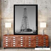 Western-inspired oil industry artwork for ranch, farmhouse, and lodge decor.