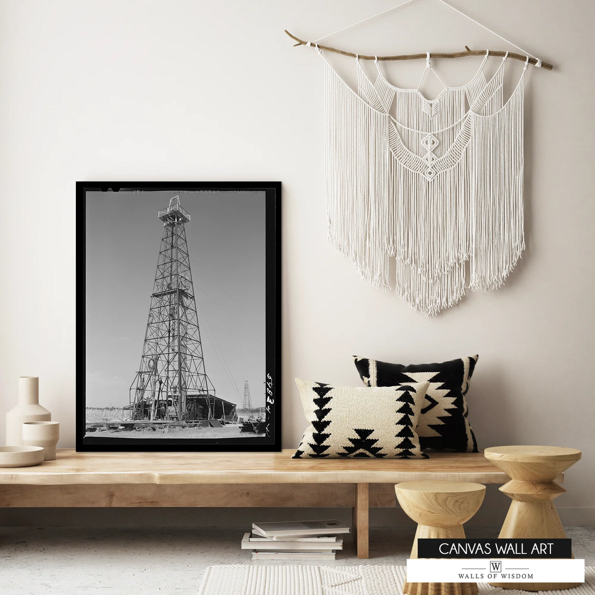 Rustic Texas oil field wall art featuring an early 1900s oil derrick western decor.