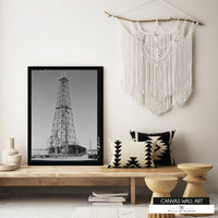 Rustic Texas oil field wall art featuring an early 1900s oil derrick western decor.