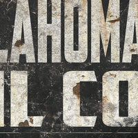 Rustic Western industrial wall art celebrating Oklahoma’s oil boom history, perfect for workspaces and man caves.