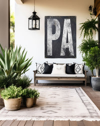 Chic 'PA' vinyl porch banner, showcasing Pennsylvania's charm with rustic boho decor for outdoor garden spaces.