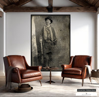 Apartment-friendly Billy the Kid vintage western wallpaper, easy to install and remove.