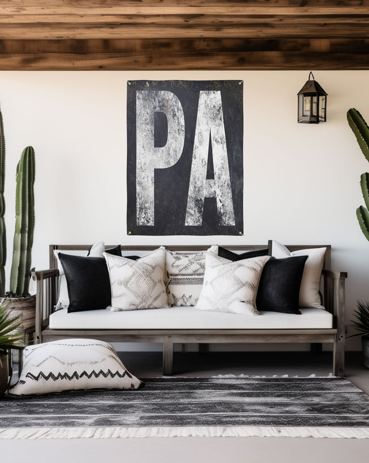 Cute and sturdy Pennsylvania home state garden sign, designed in a rustic boho chic style for exterior decor.