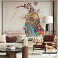 Cowboy chic wallpaper mural with luxurious woven fabric texture