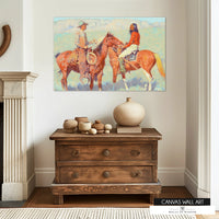 Rustic cowboy and Native American print for ranch, lodge, and Western-style decor.