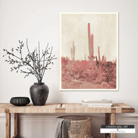 Black and white cactus canvas print with soft rosy pink accents for boho farmhouse decor.
