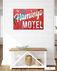 Pink Flamingo Motel Vintage Sign Beachy Decor Wall Art Canvas Sign