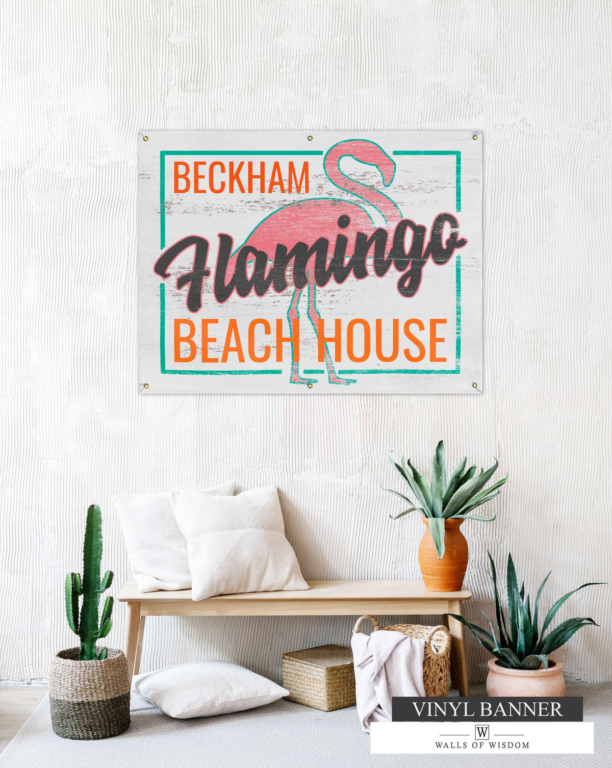 Retro Pink Flamingo Outdoor Patio Vinyl Sign - Tropical Garden Art Personalized Name Decor