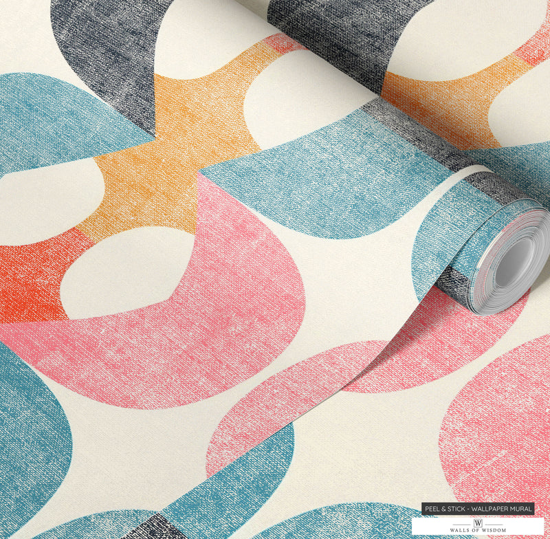 Retro Circle Pattern Peel & Stick Wallpaper - 70s Wall Decal in Muted Pastels