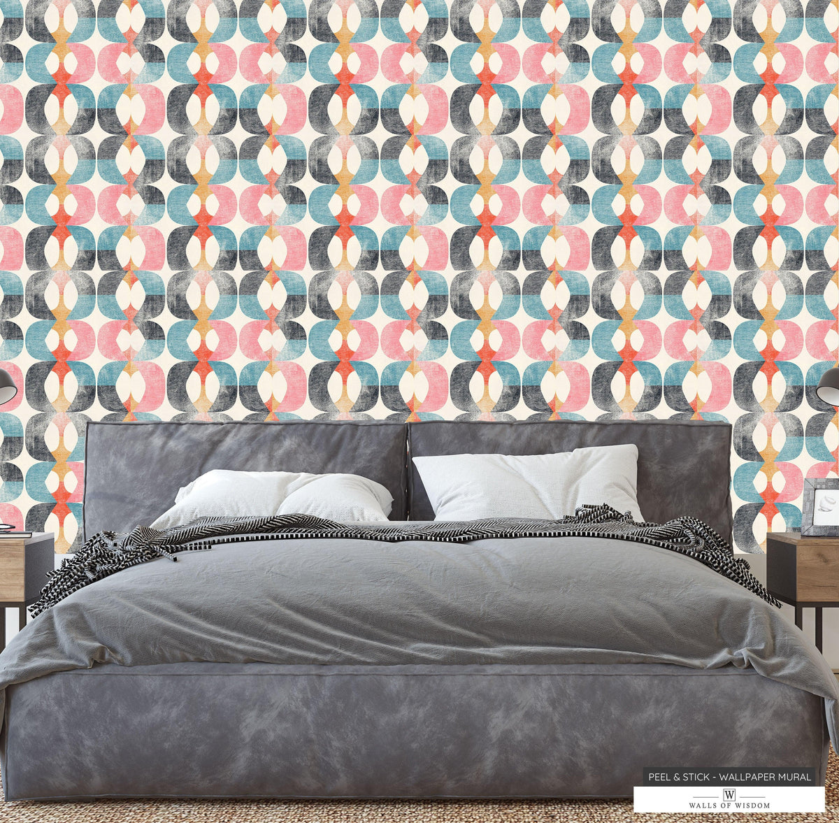 Retro Circle Pattern Peel & Stick Wallpaper - 70s Wall Decal in Muted Pastels