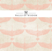 Elegant Teacup Rose Cranes on Vintage Linen Wallpaper - Perfect for Minimalist & Mid-Century Decor
