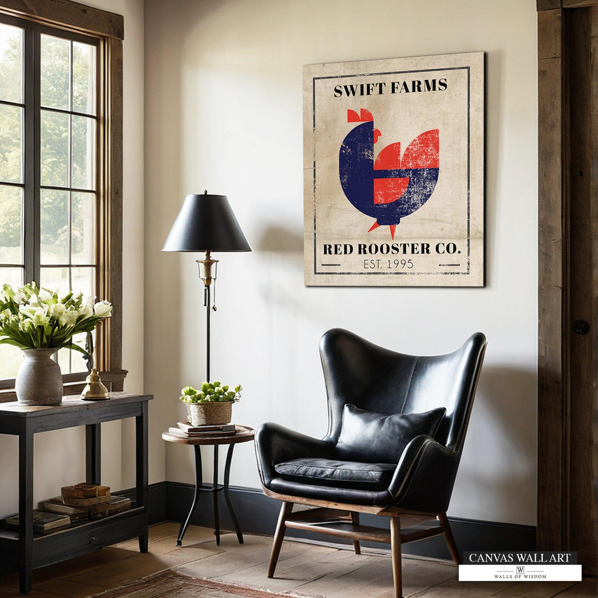 Retro Home Bar Decor - Custom Rooster Canvas Sign