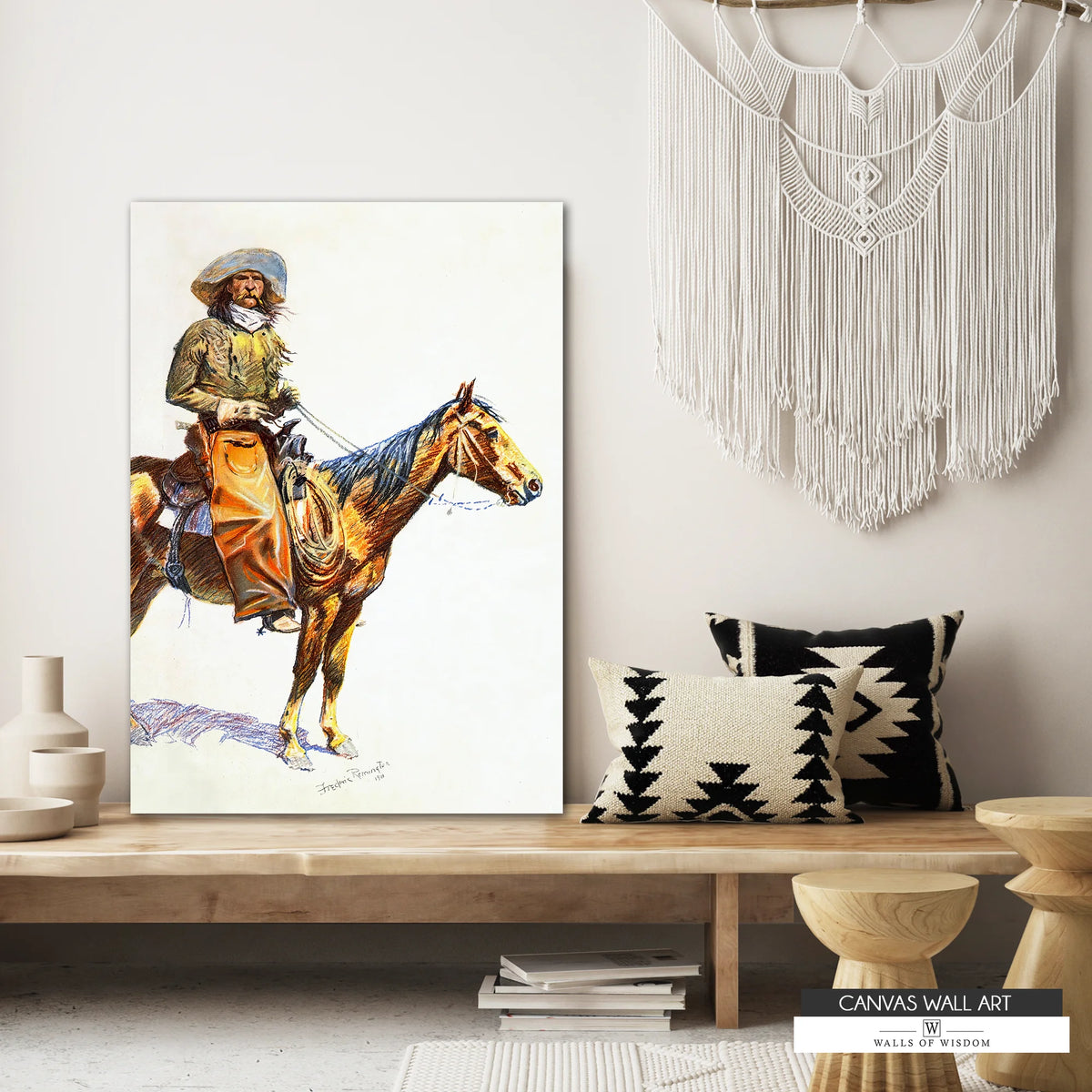 Vintage Old West canvas print with bold colors and dramatic brushstrokes.