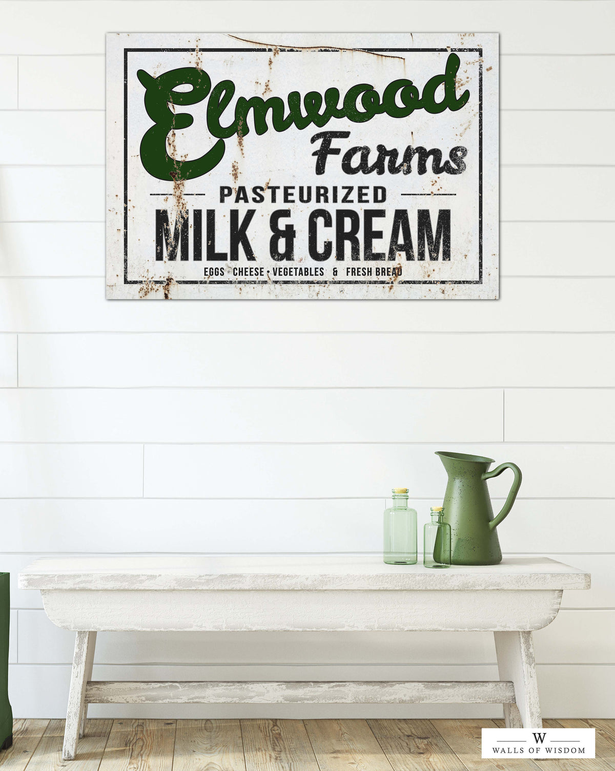 Elmwood Farms Milk & Cream Farmhouse Vintage Sign  - Rustic Farm Canvas Wall Art
