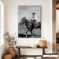 Rustic cowboy canvas artwork for lodge, ranch, and country home decor.