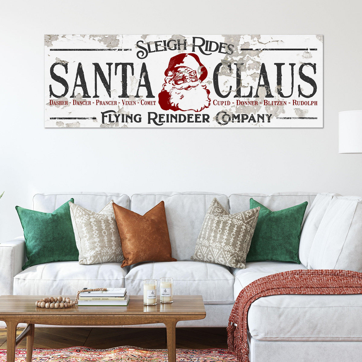 Vintage Santa and Reindeer Christmas Wall Art
