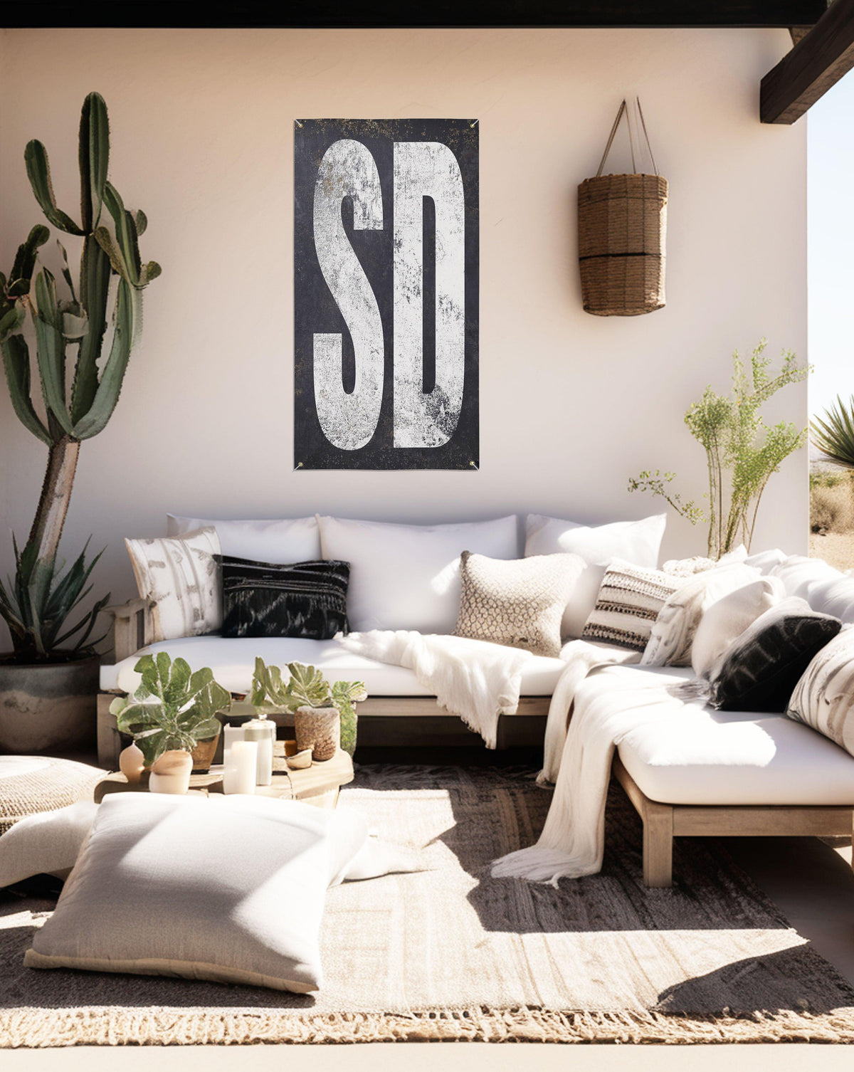 Chic 'SD' backyard speakeasy bar sign, crafted from weatherproof vinyl for a sophisticated outdoor or garden setting.