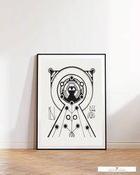 Black White Art deco era geometric lithograph print art