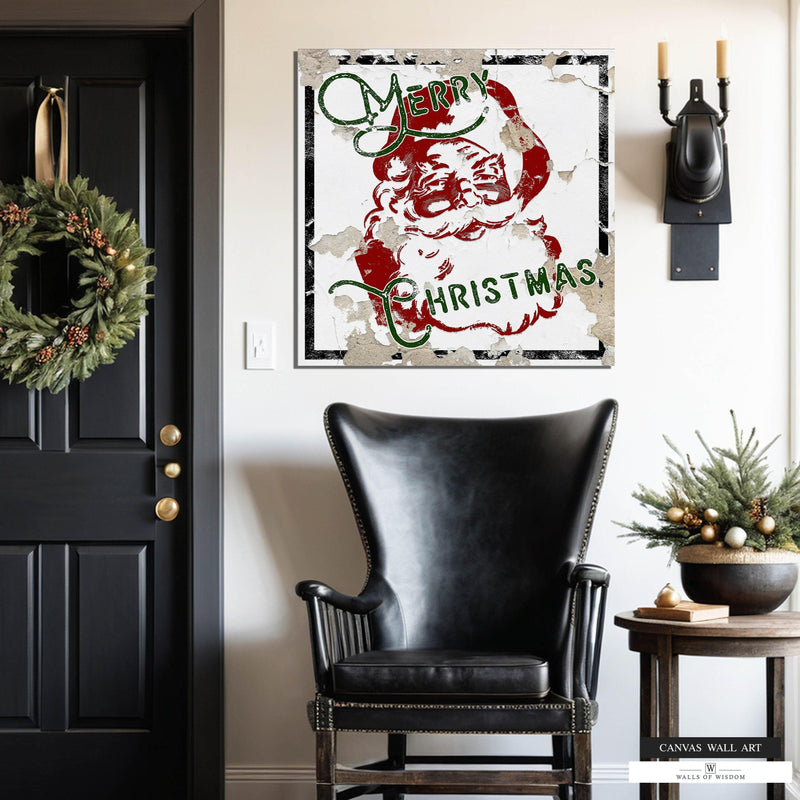 Vintage Santa Farmhouse Wall Art - Rustic Christmas Decor