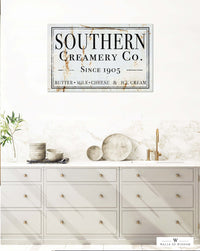 Southern Creamery Co. Canvas Sign Kitchen Decor - Vintage Antique Metal Style Wall Art