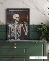 Halloween Rock-On Skeleton Canvas Wall Art: Vintage-Inspired Spooky Chic Decor