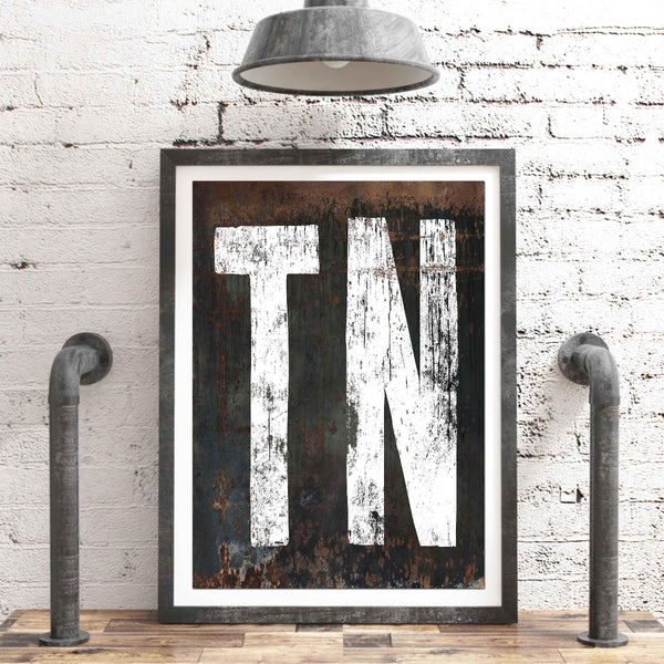 Tennessee Home State Sign Poster Vintage Sign - TN State Vintage Wall Art Print - Industrial Bar & Lounge Decor